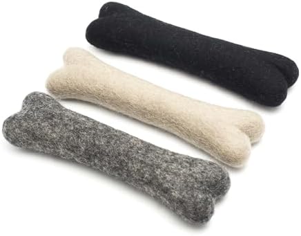 Glaciart One Felted Wool Dog Chew Bone (3 Pcs)| Durable Dog Chew Toy, Puppy Chew Toys for Teething & Dog Teeth Cleaning | Pet Toys Fetch Games & for Anxiety/Boredom | Great for Small or Medium