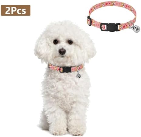 Cute Dogs Red Bow Ties Cat Bell Collar 2 Pack Pet Collar Adjustable 10.6 to 17.1 Inches