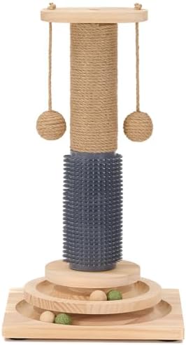4-in-1 Solid Wood Cat Scratching Post with Self-Groomer, Large Size
