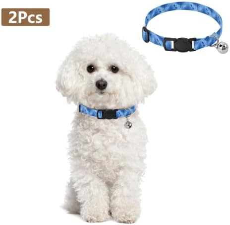 Watercolor Sky Blue Kitten Bell Collar 2 Pack Dog Collar Adjustable Length 10.6" to 17.1"