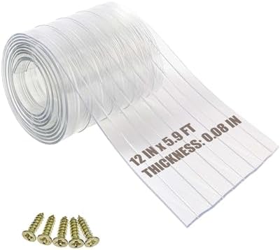 Dog Door Replacement Flap 12'' x 5.9' Clear PVC Doggie Flaps Customizable Plastic Vinyl Strips Thermal Insulation Thickness 0.08 in with Screws for DIY Doggie or Cat House