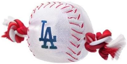 MLB LOS ANGELES DODGERS Baseball Rope Toy for DOGS & CATS. Tough nylon, Sporty Baseball Design, Heavy-duty ropes with Inner SQUEAKER