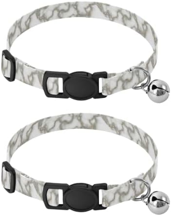 Marble White Lightweight Small Dog Collar, 2 Pack Cat Collar with Bell