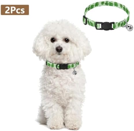 Monstera Palm Leaf Mint Easy to Clean Cat Collar 2 Pack Adjustable Pet Collar