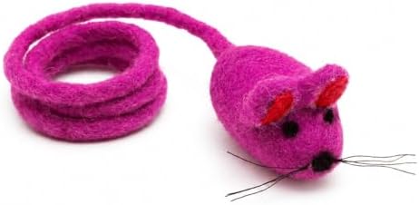 Glaciart One Felt Mouse Cat Toy – Soft Fuzzy Enrichment 100% Natural Wool - Interactive Catnip Play Cat Toy Set - Safe for Pets, Non-AZO Colored Dyes - 42” Long