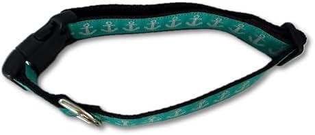 Anchor Dog Collar Medium Nautical Pet Collar Handmade Teal and Silver Adjustable 13-19 Inch