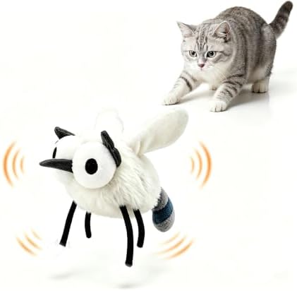 Interactive Cat Toy Fluttering Electric Bug Cat Toy, with Vibrating Flapping Wings, Touch Activated Rechargeable Auto Motion Kitten Toy, Indoor Cats Self Play (Mosquitoes