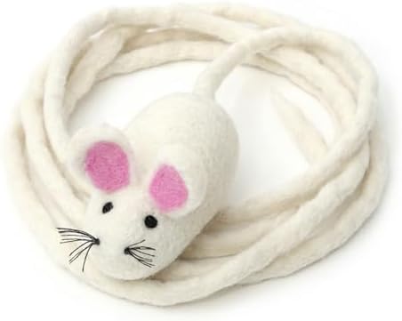 Glaciart One XXL Felt Mouse Cat Toy – 6” Body + 98” Tail – Large Cat Enrichment Toy – 100% Natural Wool with Catnip – Interactive Teaser for Big Cats – Safe Non-AZO Dyes