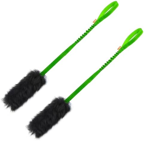 HOWGO Bungee Dog Toy, 100% Sheepskin Tug Rope (Green, Long w/o Ball 2PC)