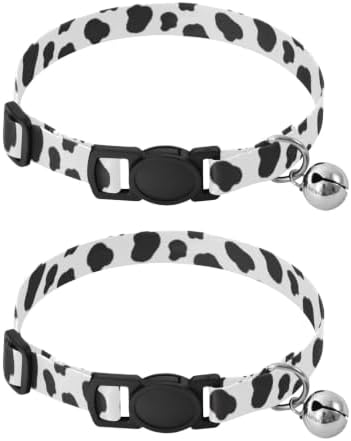 Black Cow Spots White Kitten Collars 2 Pack Collars for Cats Adjustable 10.6 to 17.1 Inches
