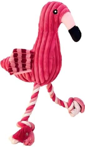 Plush Flamingo Dog Toy with Squeaker and Rope Legs, Corduroy