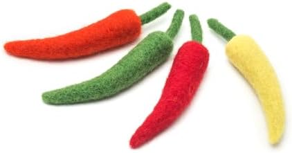 Glaciart One Cat Chili Pepper Toy – 4 Pcs | Soft Fuzzy Enrichment 100% Natural Wool - Interactive Catnip Play Cat Toy Set - Safe for Pets, Non-AZO Colored Dyes