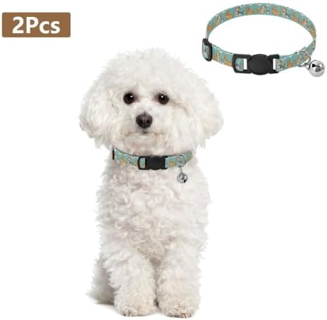 Cartoon Cats Dogs Lightweight Pet Collar for Cats and Dogs, 2 Pack Puppy Collar with Bell