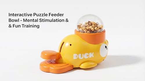 Duck-Shaped Interactive Slow Feeder for Cats & Dogs, Automatic Treat Dispenser Toy for Mental Stimulation and Anxiety Relief, Suitable for Small-Medium Pets (Yellow Duck Treat Dispenser)