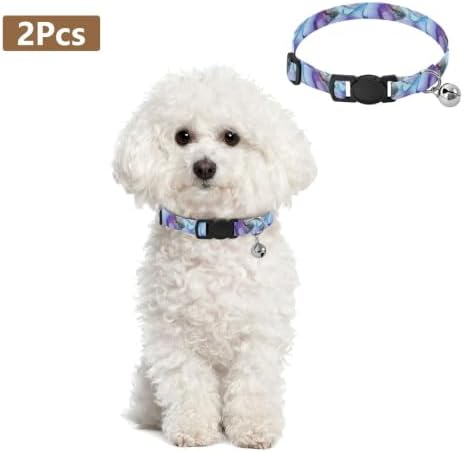 Watercolor Swirls Pastel Purple Cat Collar Breakaway with Bell 2 Pack Small Dog Collar Adjustable Length 10.6" to 17.1"