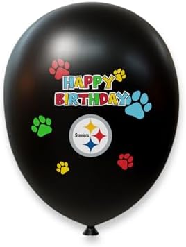 NFL Pittsburgh Steelers Dog Birthday Party Set 10pcs with 1 Football Bandana Large/X-Large, 1 Crown Hat, 1 Banner, 1 Birthday Cake Toy & 6 B-Day Balloons, Dog Birthday Set, Costume, Fun Doggie Pawty
