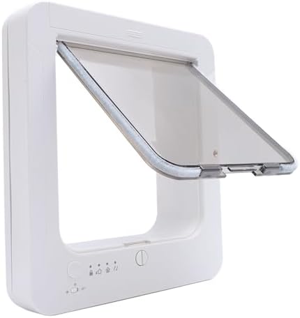 Automatic Cat Door with Unlocking Remote Control Weatherproof Pet Entry Exit System Rechargeable Battery Operated White