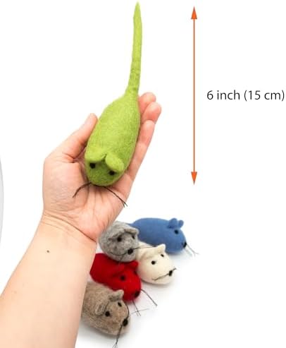 Glaciart One Felt Mouse Cat Toy – 6 Pcs | Soft Fuzzy Enrichment 100% Natural Wool - Interactive Catnip Play Cat Toy Set - Safe for Pets, Non-AZO Colored Dyes
