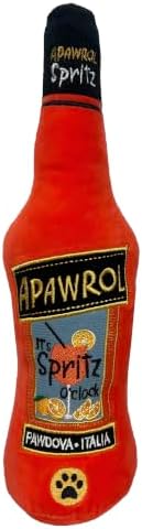 Dog Diggin Designs Apawrol Spritzer Plush Dog Toy | Luxury-Inspired Parody Drink Bottle Dog Toy with Squeaker, Soft Plush Novelty Dog Toy – Shaken, Not Stirred!
