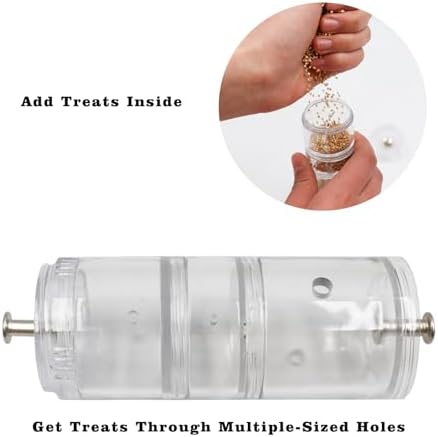 Interactive Bird Feeder with Rolling Foraging Toy - Clear Acrylic Treat Dispenser & Stainless Steel Bowl for Small to Medium Birds | Cage-Mounted with Rust-Resistant Metal Perch