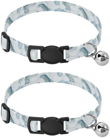 2 Pack Cat Collars Marble Blue White Gold Bell Collar for Small Dogs, Adjustable 10.6 to 17.1 Inches