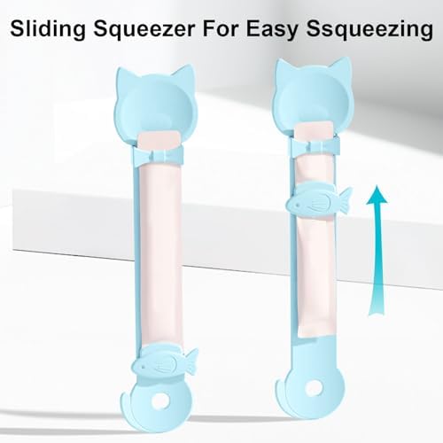 4PCS Cat Strip Feeder Spoons, Sliding Pet Treat Spoon Squeeze, Lickable Squeezable Creamy Treat, Wet Treats Dispenser, Cat Treat Spoon Squeeze, Fun Feeding for Pets, Beige/Blue/Purple/Pink