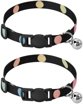 2 Pack Pet Collar Rainbow Color Polka Dots Kitten Bell Collar, Adjustable Length 10.6" to 17.1"