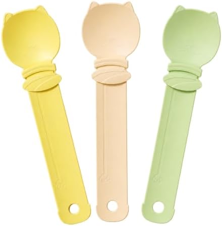 3 Pack Cat Treat Dispenser Spoons for Wet Food – Lickable Squeeze Spoon for Churu & Cat Treats – Multi-Function Feeding Spoon for Cats – 9.8 Inch,Beige, Yellow, Green