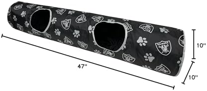 NFL Las Vegas Raiders Cat Tunnel Tube Toy with Plush Football Catnip and Feathers Collapsible Tunnel for Cats to Play, Peek and Hide, Sporty & Fun Cat Tunnel Toy with Team Logo All-Over Design!