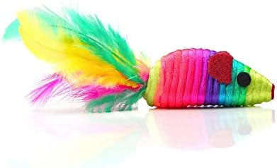 CHIWAVA 24PCS 5" Rattle Cat Toys Mice with Feathers Rainbow Rope Mouse