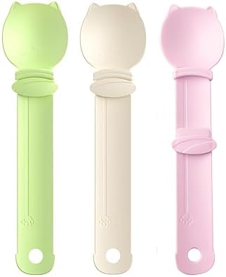 Cat Strip Feeder Spoon - Squeeze & Lickable Treat Dispenser for Wet Food, Multi-Purpose Pet Food Can Accessory (Assorted Colors) (Green+Beige+Pink)