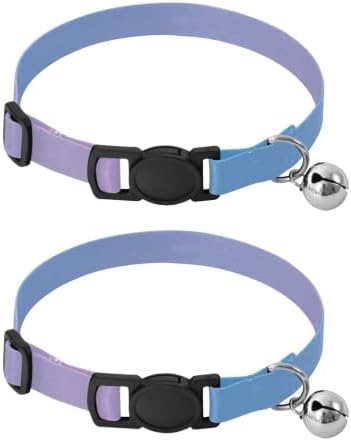 2 Pack Pet Collar Gradient Purple Blue Puppy Collar with Bell, Adjustable 10.6 to 17.1 Inches