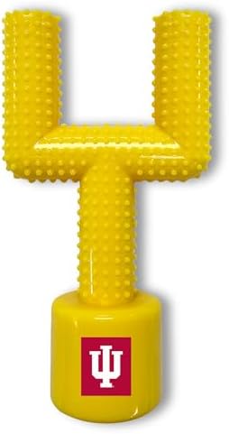 NCAA Indiana Hoosiers Mega-Chew Hard Nylon Bacon-Flavored Dog Bone Football Goal-Post Chew Toy. Interactive, Tasty & Fun Dog Chew Toy. Indestructible, Strong, Tough & Durable Pet Chew Toys