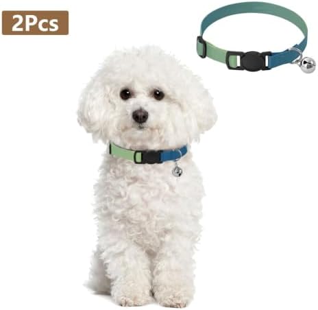 2 Pack Kitten Collar Blue Gradient Collar with Bell for Dog Puppy, Adjustable Length 10.6" to 17.1"