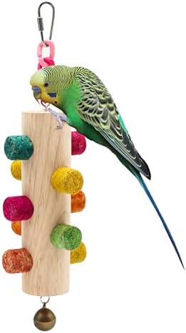 Cylinder Bird Chew Toy, Parrot Cork Stopper Toys Bird Swing Bell Hanging Wooden Puzzle Foraging Toys Small Bird Bite Perch Stand, Small and Medium Parrots (1 Pack-Cylinder Cork Stick)