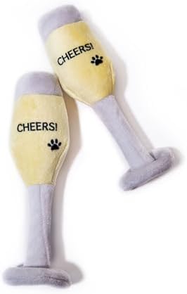 Glow Pups Plush Champagne Dog Toy with Squeaker, Fun Alcohol Parody, Soft Cotton, Machine Washable, Interactive Playtime Dogs - Multicolor (2 Pack of Champagne Glasses)