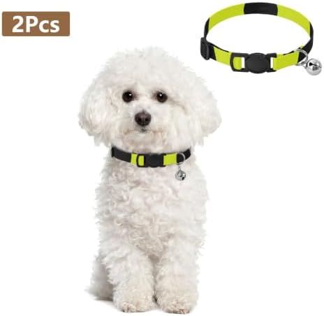 2 Pack Kitten Collar Tiny Black Polka Dots On Yellow Cat Collar with Bell, Adjustable 10.6 to 17.1 Inches