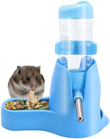 Wontee 3 in 1 Hamster Water Bottle with Food Bowl Hideout Base, 80ML, Blue