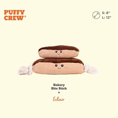 Squeaky Dog Plush Toy, Bakery Bite_Stick Collection, 8", for Small and Medium Dogs (Eclair, Small)