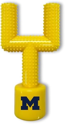 NCAA Michigan Wolverines Mega-Chew Hard Nylon Bacon-flavored Dog Bone Football Goal-Post Chew Toy. Interactive, Tasty & Fun Dog Chew Toy. Indestructible, Strong, Tough & Durable Pet Chew Toys