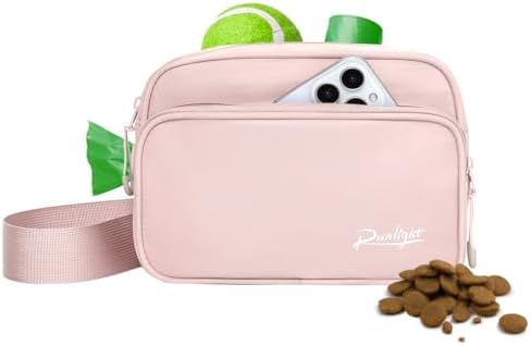 Runlight Dog Treat Pouch, Removable Treat Pouches Pet Training Pouch, Hand Free Dog Walking Bag with Carabiner, for Puppy Travel or Outdoor Use (Pink)