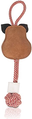 Pig Shape Dog Rope Toy with Natural Suede Leather, Interactive Tug and Chew Toy for Medium and Large Dogs, Knotted Cotton Rope for Teething, Fetch and Daily Indoor Play