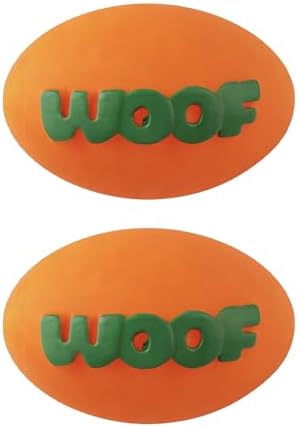 2 Pack Squeaky Rubber Football Dog Toys, Interactive Chew Toys for Small to Medium Dogs, Teething & Teeth Cleaning, Durable Fetch Toys, Orange with WOOF Text (Orange, Small)