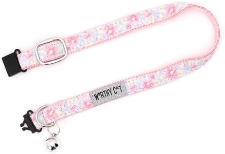 THE WORTHY DOG Graphic Pattern, Breakaway Cat Collar, with Bell, Blue
