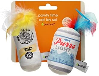 Pearhead Pet Crinkle, Feather, Catnip, and Teaser Pawty Time Cat Toy Set