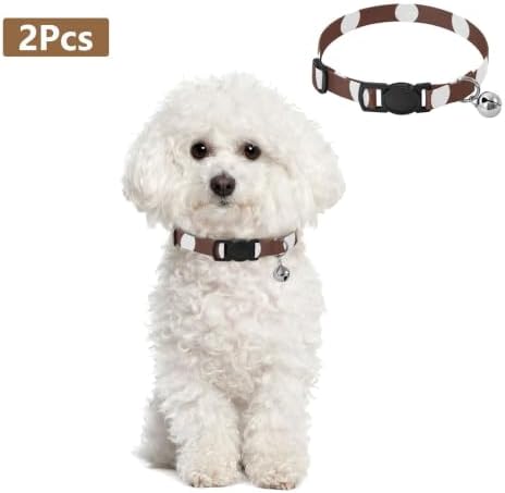 White Brown Retro Polka Dot Metal Bell Included Kitten Collars 2 Pack Adjustable Pet Collar