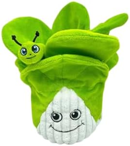 Interactive Pet Puzzle Toy, Plush Cabbage Hide & Seek Treat Dispenser with Squeaker, 7.09 x 5.12 Inches, AZO-Free, Non-Toxic Dyes. Green