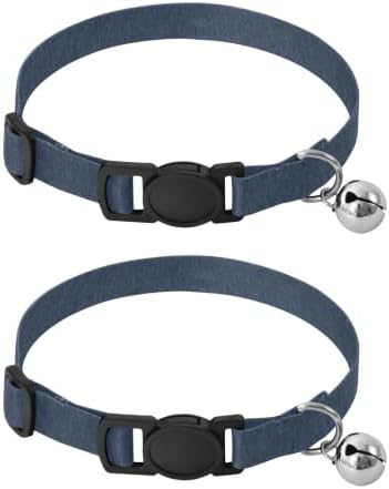 Dark Navy Blue Gradient Adjustable Pet Collar, 2 Pack Bell Collar for Small Dogs