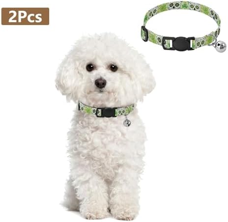 Patrick Skull Shamrock Green Metal Bell Included Cats Collar 2 Pack Lightweight Pet Collar for Cats and Dogs