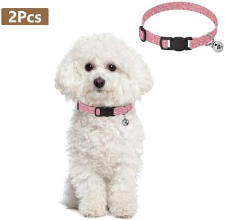 2 Pack Cat Collar Cherry Blossom Branches Butterflies Dog Bell Collar, Adjustable Length 10.6" to 17.1"